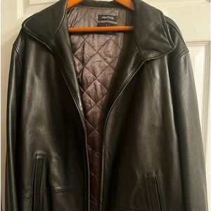 Mens Nautica Black Leather jacket size L